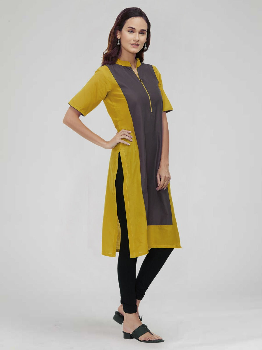 Buy Yellow Cotton Silk Kurti With Sequins And Resham Jaal Work KALKI  Fashion India